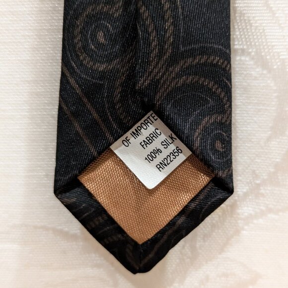 SOLD Vintage Floral Silk Black Tie Classic Width Stripe Paisley Gothic Wedding - Picture 4 of 4